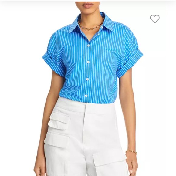 Frame Striped Short Sleeve Button Down Shirt - Size Small - Picture 4 of 5